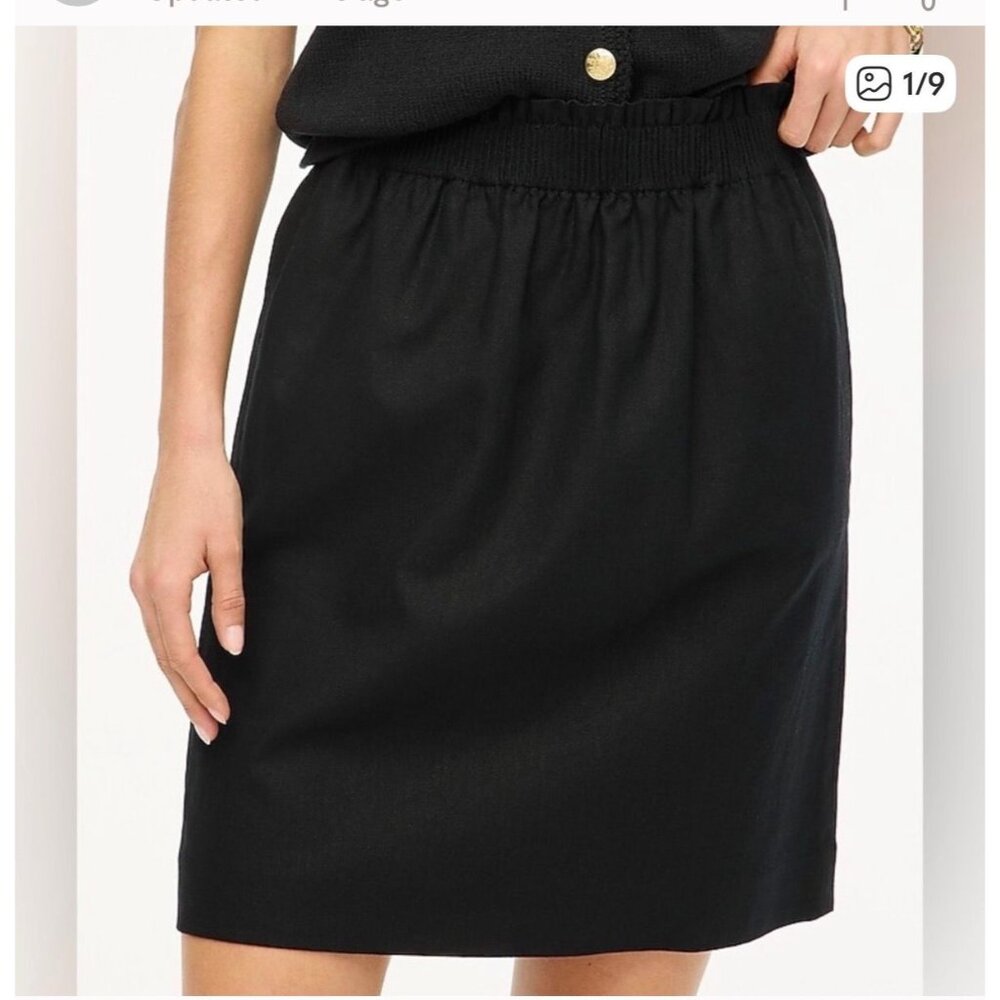 J. Crew Sz 00 Black Linen Skirt BF230 Pull On Elastic Waistband